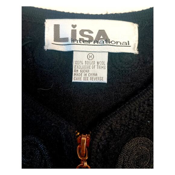Vtg Lisa International Classic Boiled Wool Zip Vest Black on black trim Medium - Picture 4 of 9